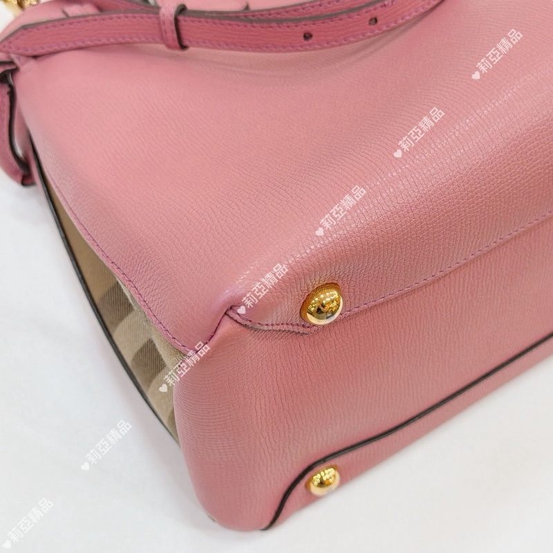 莉亞精品♡ Burberry 格紋桃紅托特包 二手美包-5
