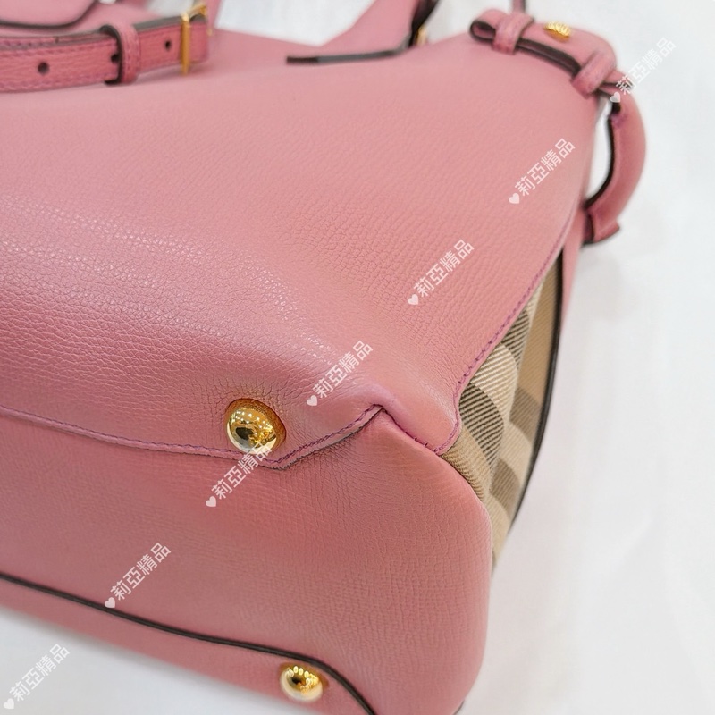 莉亞精品♡ Burberry 格紋桃紅托特包 二手美包-6