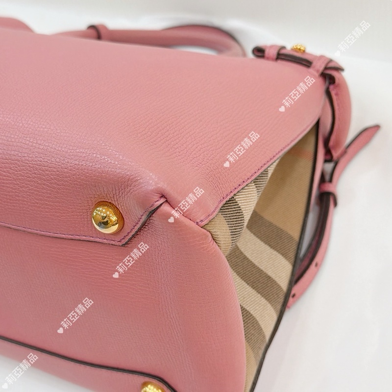 莉亞精品♡ Burberry 格紋桃紅托特包 二手美包-7