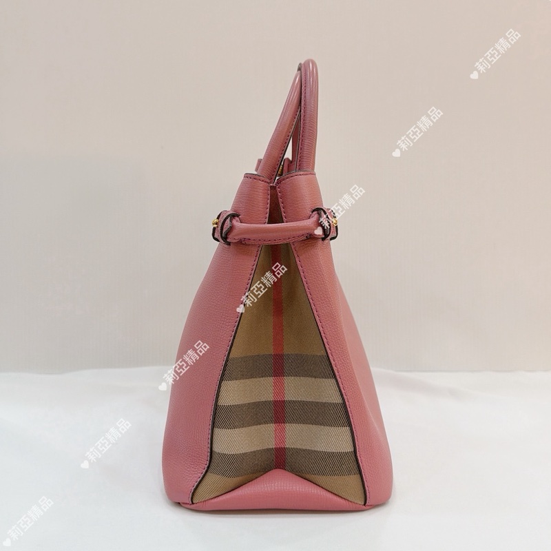 莉亞精品♡ Burberry 格紋桃紅托特包 二手美包-9