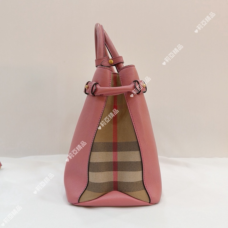 莉亞精品♡ Burberry 格紋桃紅托特包 二手美包-10