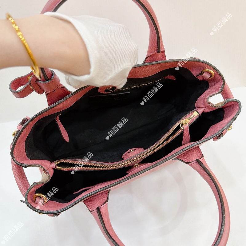 莉亞精品♡ Burberry 格紋桃紅托特包 二手美包-11