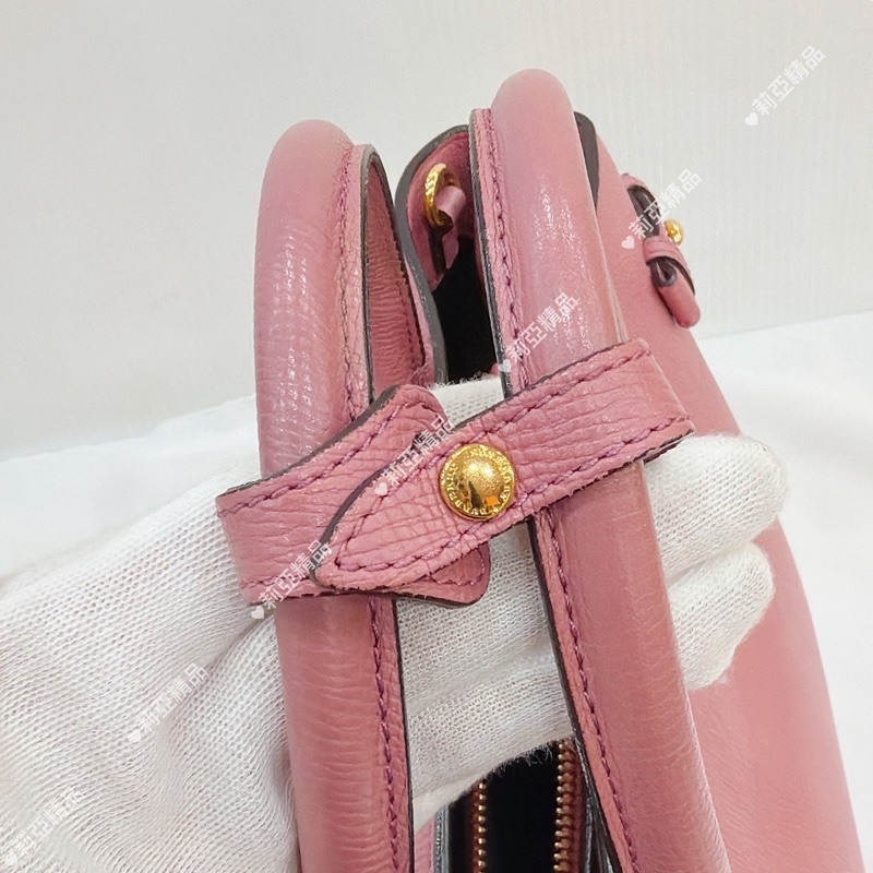 莉亞精品♡ Burberry 格紋桃紅托特包 二手美包-12