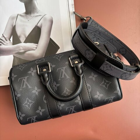 絕版 ::LOUIS VUITTON:: M45947 LV Keepall Bandoulière 20 黑色花紋手提斜背包