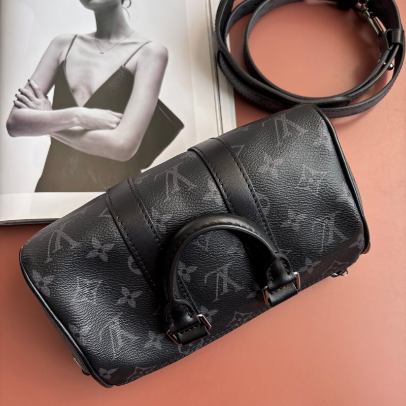 絕版 ::LOUIS VUITTON:: M45947 LV Keepall Bandoulière 20 黑色花紋手提斜背包-2