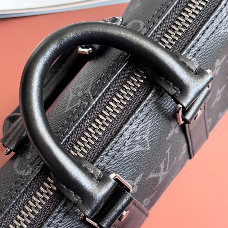 絕版 ::LOUIS VUITTON:: M45947 LV Keepall Bandoulière 20 黑色花紋手提斜背包-9