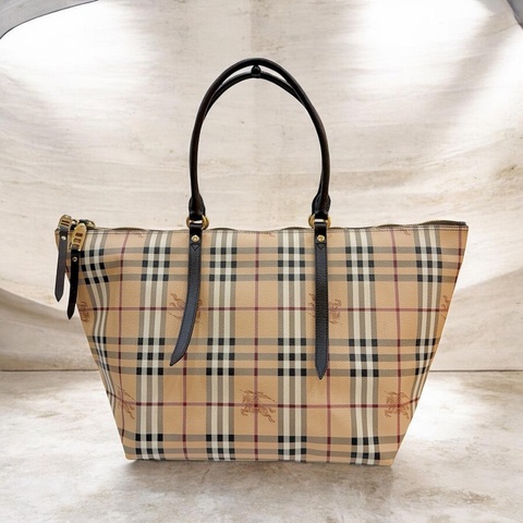 莉亞精品♡ Burberry 格紋拉鍊托特包 二手美包