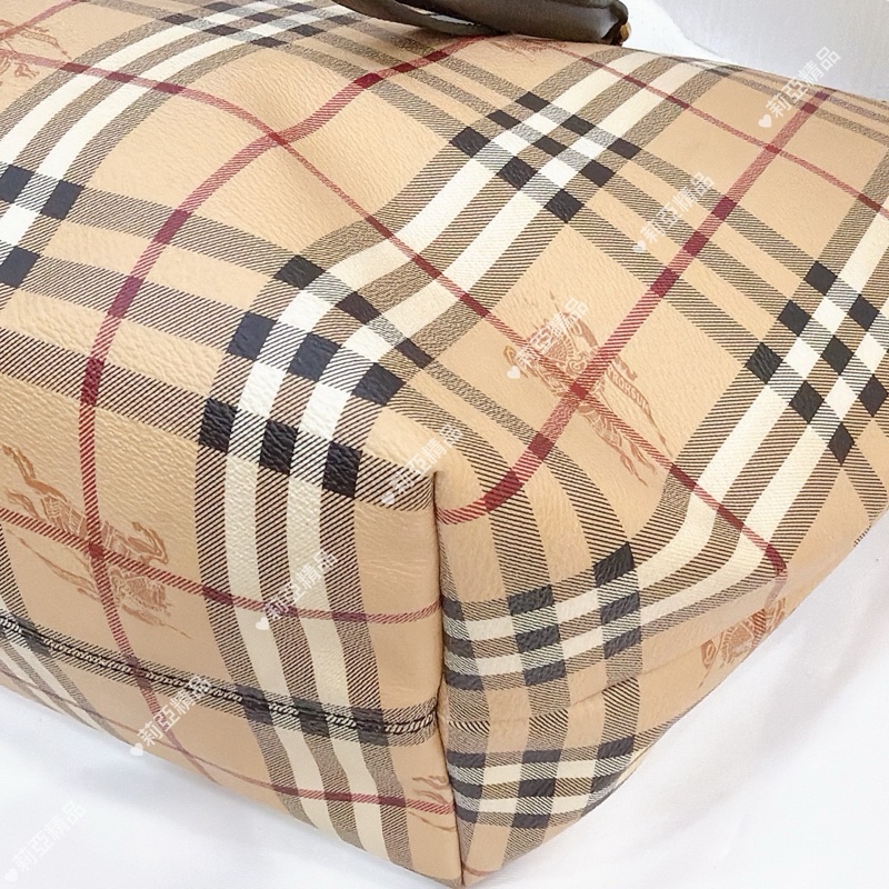 莉亞精品♡ Burberry 格紋拉鍊托特包 二手美包-5