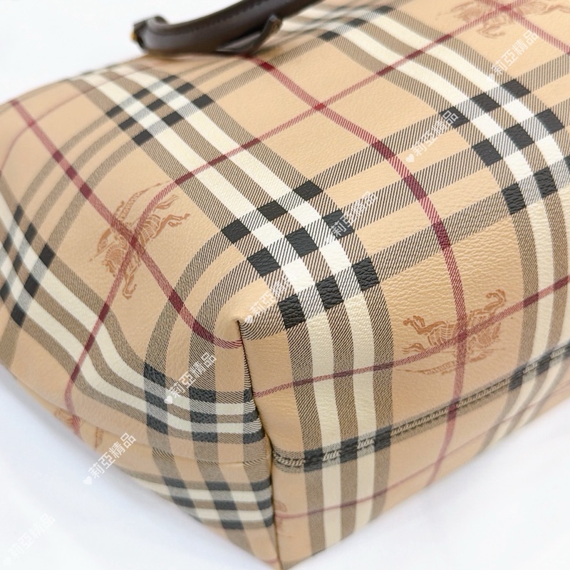 莉亞精品♡ Burberry 格紋拉鍊托特包 二手美包-6