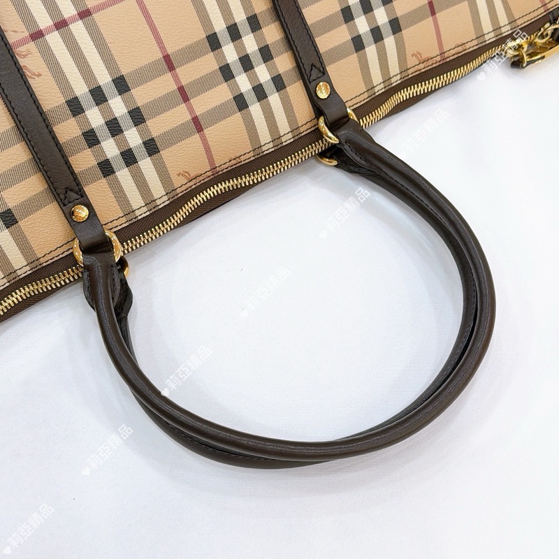 莉亞精品♡ Burberry 格紋拉鍊托特包 二手美包-7