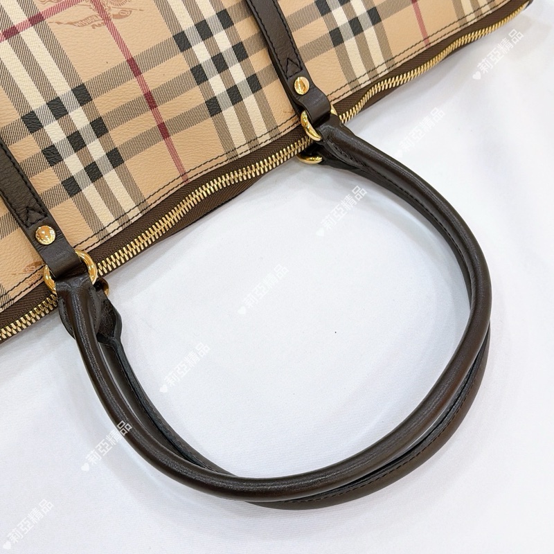 莉亞精品♡ Burberry 格紋拉鍊托特包 二手美包-8