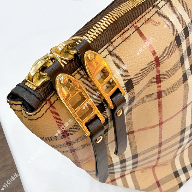 莉亞精品♡ Burberry 格紋拉鍊托特包 二手美包-10