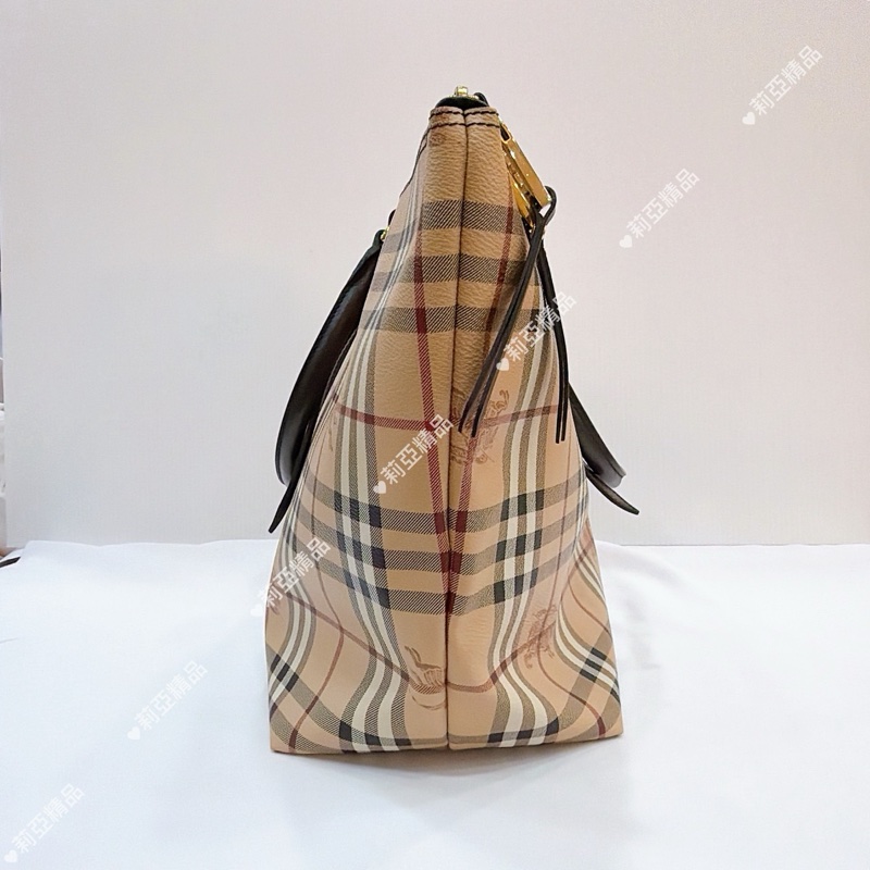 莉亞精品♡ Burberry 格紋拉鍊托特包 二手美包-13