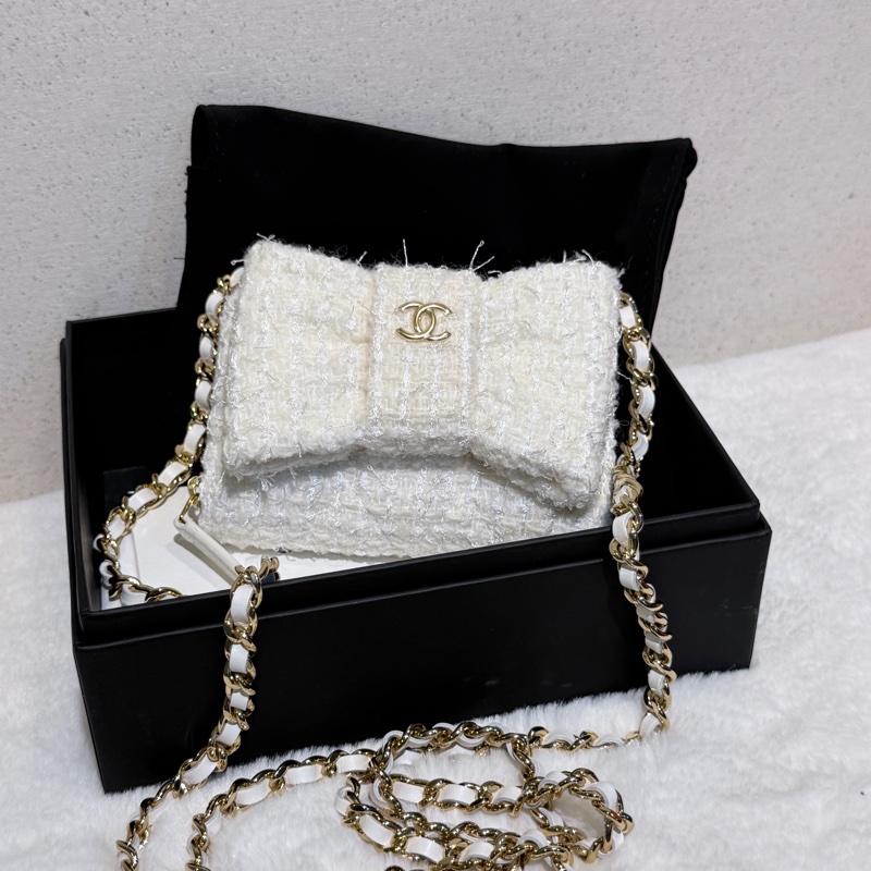 Chanel✨2023A白金毛呢蝴蝶結卡包零錢包-9
