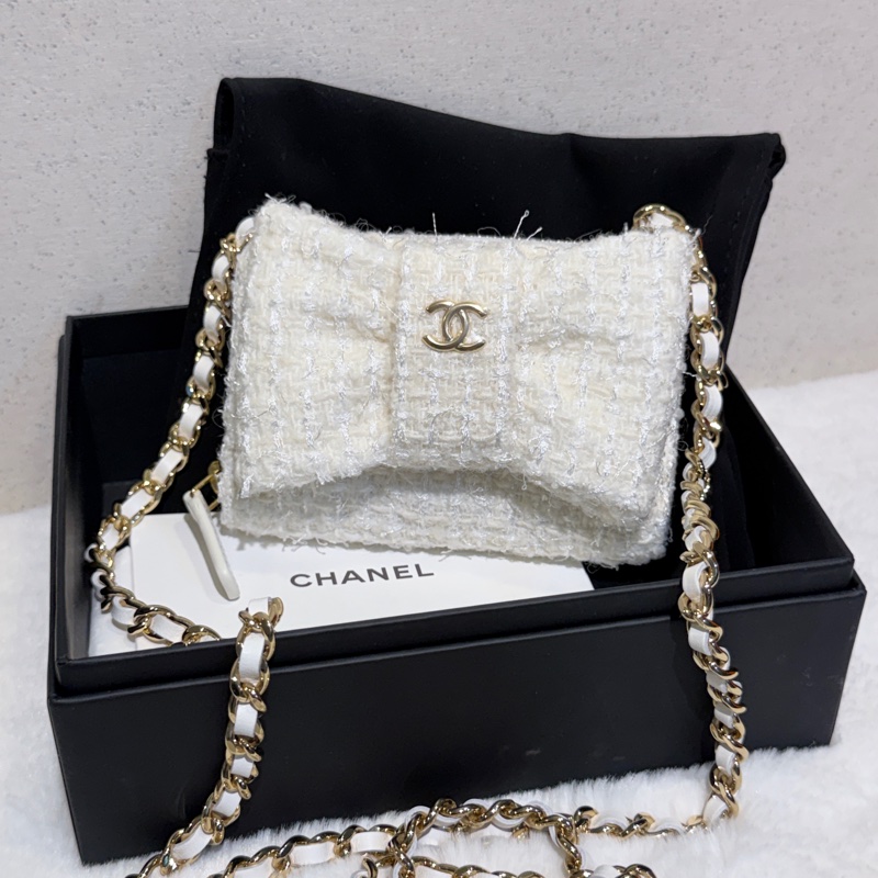Chanel✨2023A白金毛呢蝴蝶結卡包零錢包-10