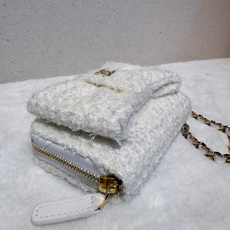 Chanel✨2023A白金毛呢蝴蝶結卡包零錢包-16