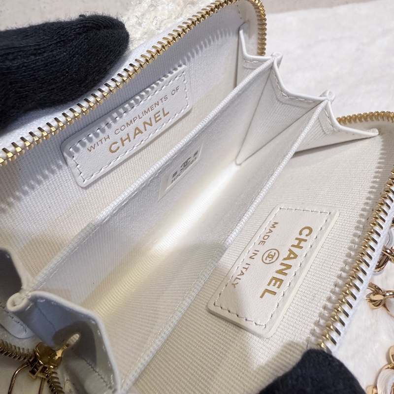Chanel✨2023A白金毛呢蝴蝶結卡包零錢包-26