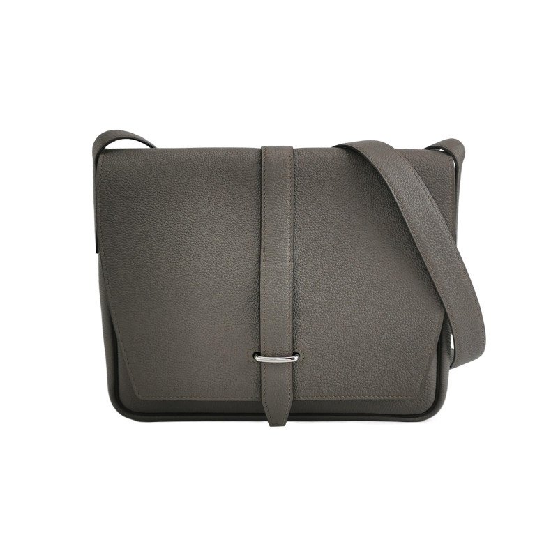 Hermes Steve Light斜挎包單肩包Togo牛皮銀扣8F錫器灰U刻-0