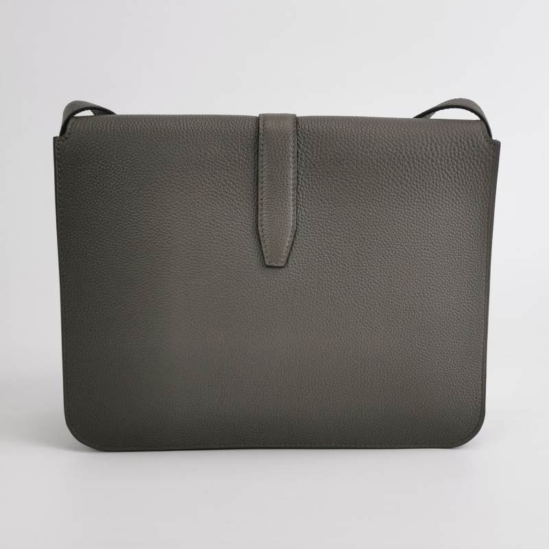 Hermes Steve Light斜挎包單肩包Togo牛皮銀扣8F錫器灰U刻-4