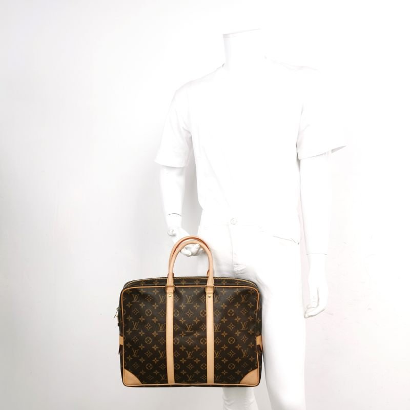 Louis Vuitton(LV)Porte Documents Voyage植革Monogram印花矩形手提包-1