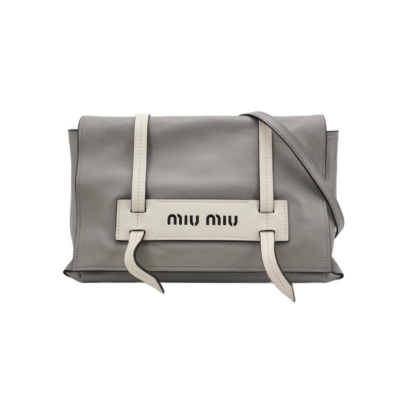 Miu Miu Grace Lux系列牛皮拼色字母Logo斜挎包單肩包-0