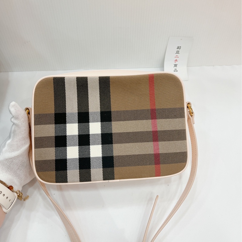 莉亞精品♡Burberry 格紋粉邊相機包 二手-2
