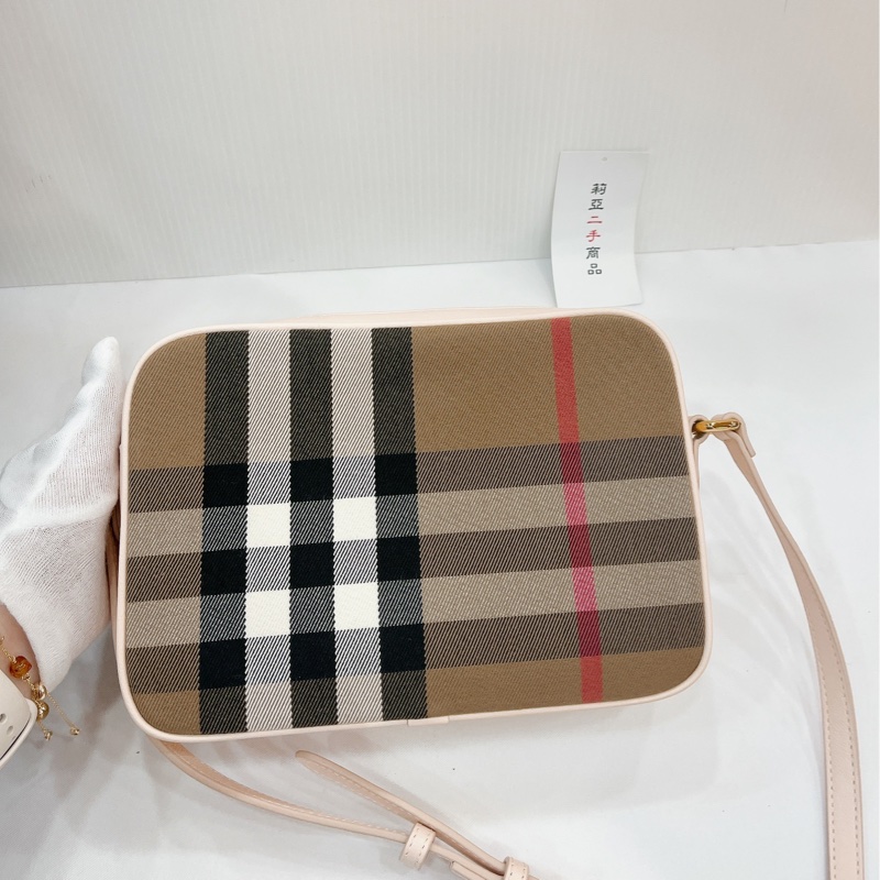 莉亞精品♡Burberry 格紋粉邊相機包 二手-3