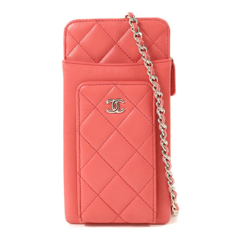 CHANEL 羊皮皮革Phone Holder Chain Shoulder銀扣鏈帶肩背袋