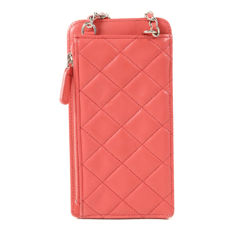 CHANEL 羊皮皮革Phone Holder Chain Shoulder銀扣鏈帶肩背袋-1