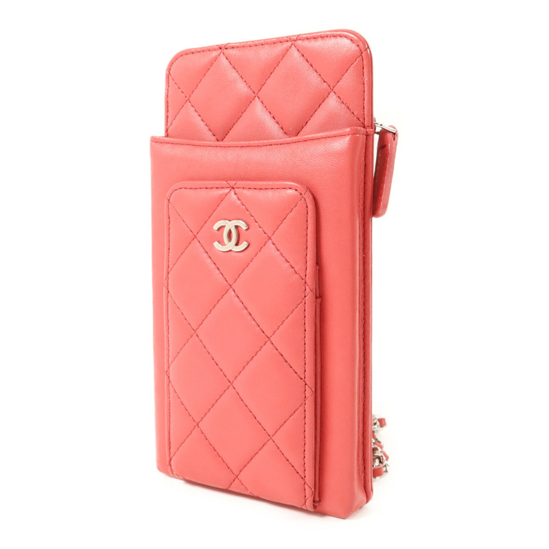CHANEL 羊皮皮革Phone Holder Chain Shoulder銀扣鏈帶肩背袋-2