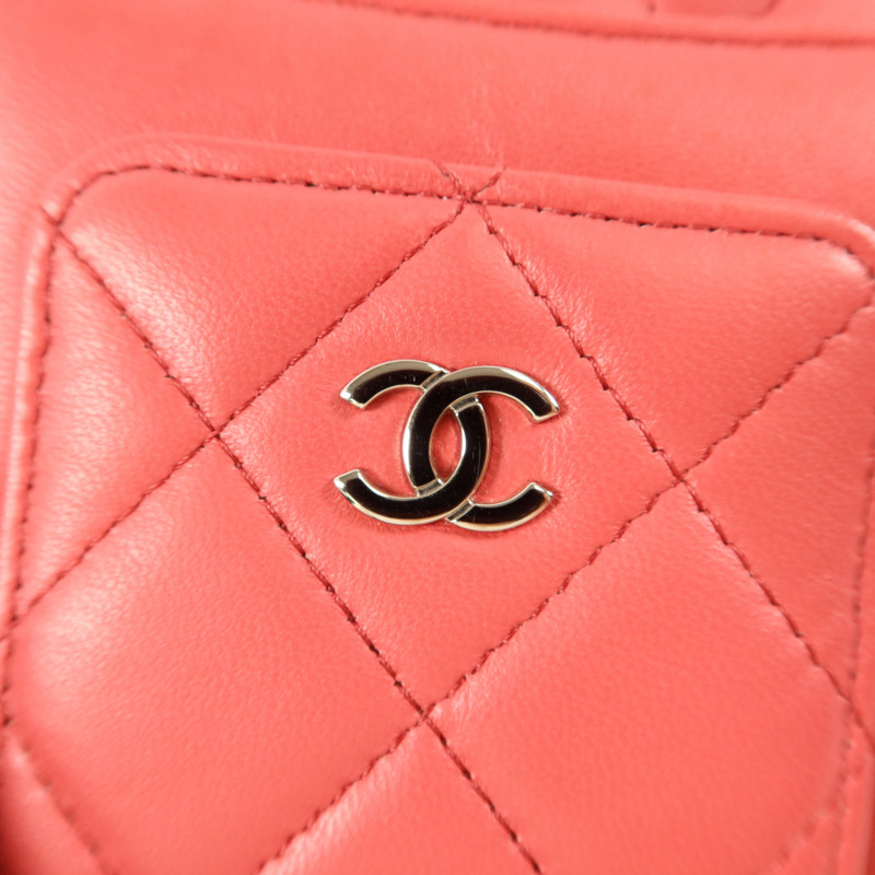 CHANEL 羊皮皮革Phone Holder Chain Shoulder銀扣鏈帶肩背袋-9