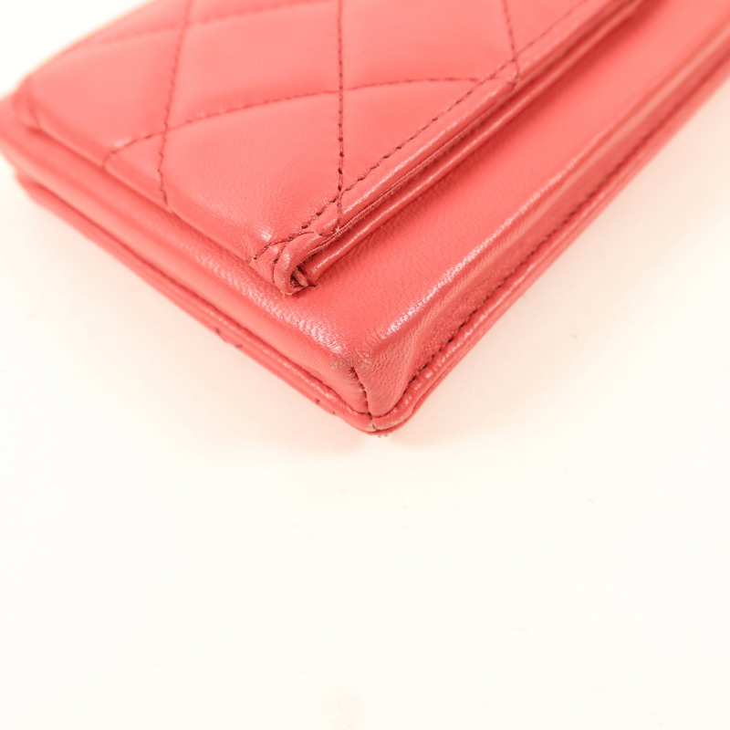 CHANEL 羊皮皮革Phone Holder Chain Shoulder銀扣鏈帶肩背袋-10