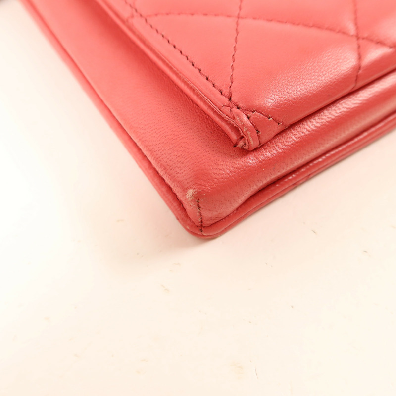 CHANEL 羊皮皮革Phone Holder Chain Shoulder銀扣鏈帶肩背袋-11