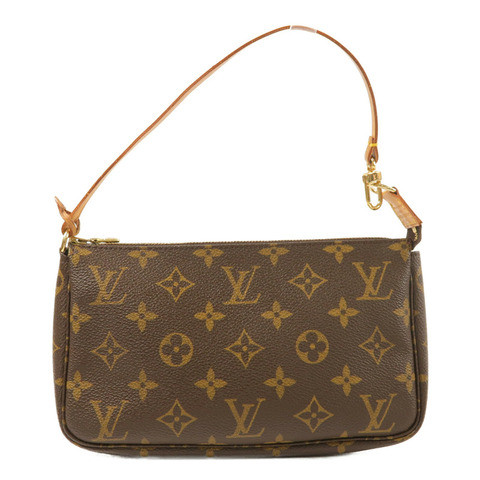 LOUIS VUITTON Monogram Pochette Accessoires金扣手挽袋棕色