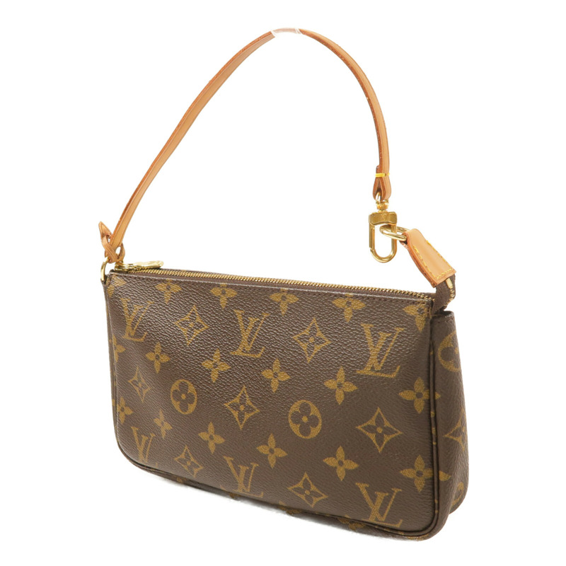 LOUIS VUITTON Monogram Pochette Accessoires金扣手挽袋棕色-2