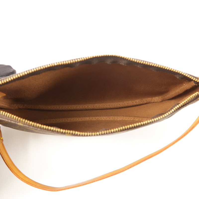 LOUIS VUITTON Monogram Pochette Accessoires金扣手挽袋棕色-4