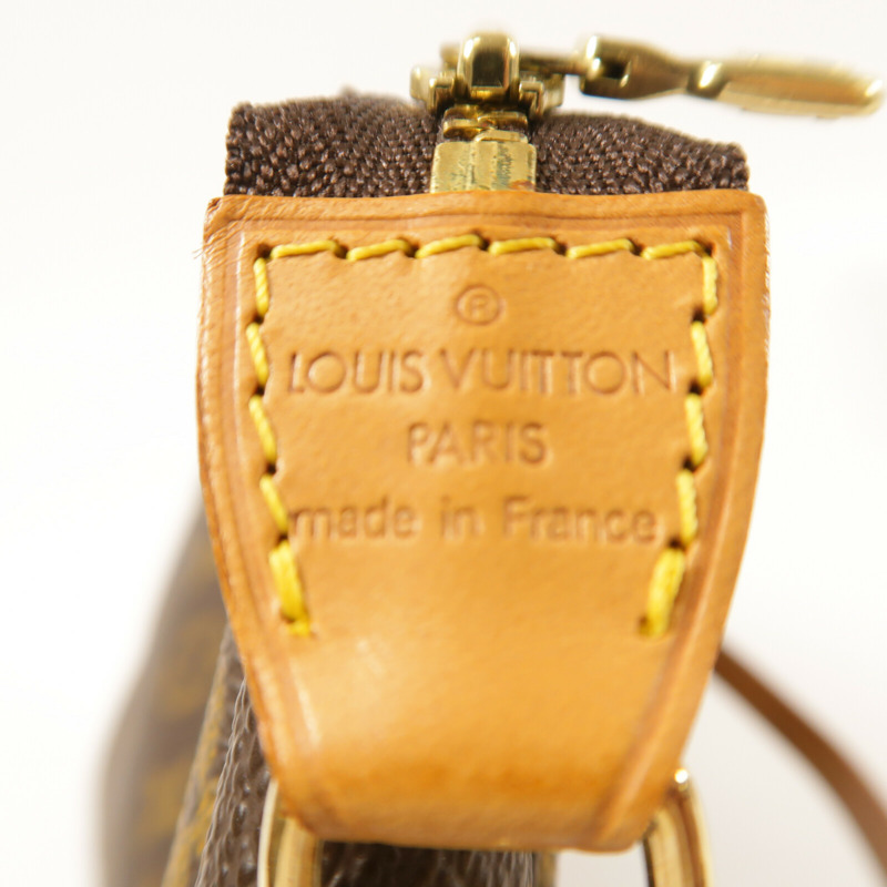 LOUIS VUITTON Monogram Pochette Accessoires金扣手挽袋棕色-5