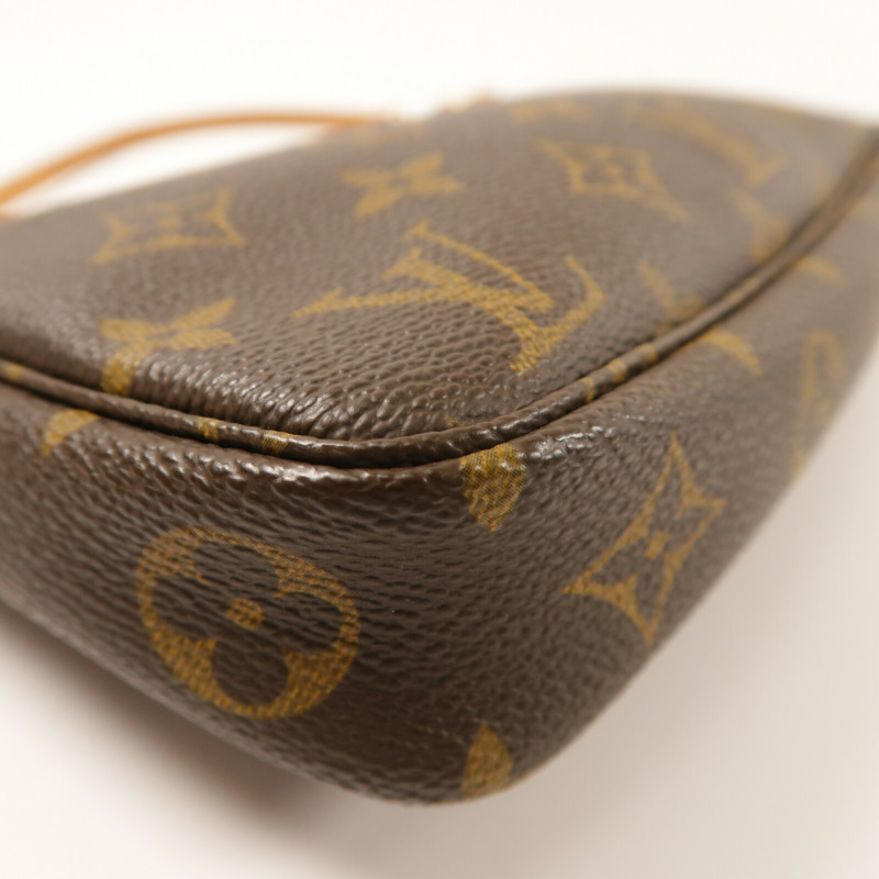 LOUIS VUITTON Monogram Pochette Accessoires金扣手挽袋棕色-9