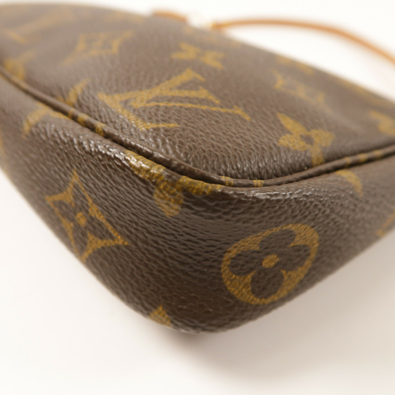 LOUIS VUITTON Monogram Pochette Accessoires金扣手挽袋棕色-12