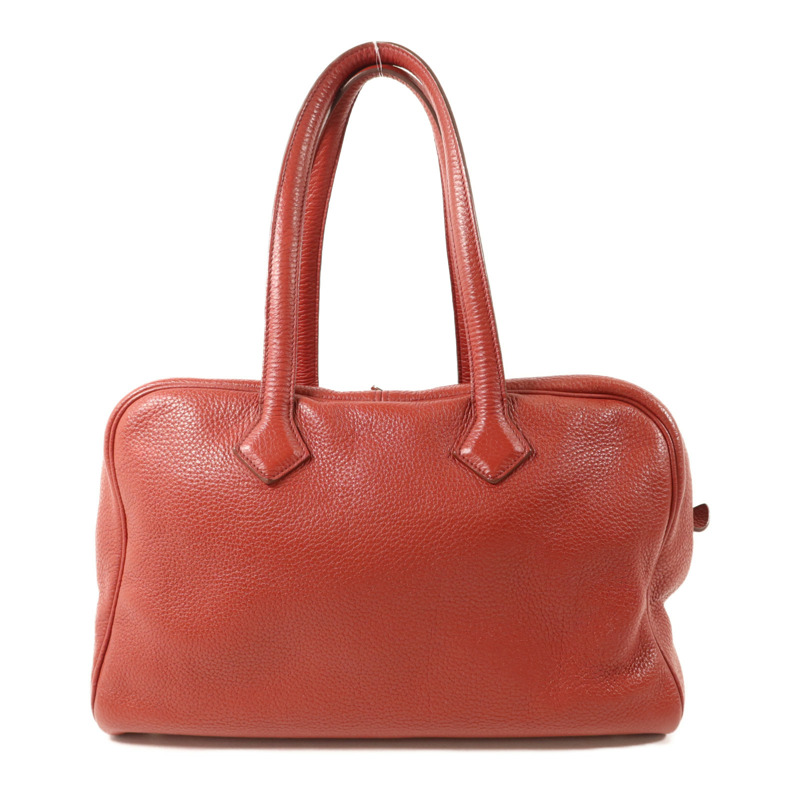 HERMES Clemence皮革Victoria 35銀扣手挽袋Rouge Garance-1