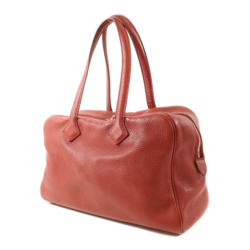 HERMES Clemence皮革Victoria 35銀扣手挽袋Rouge Garance-2
