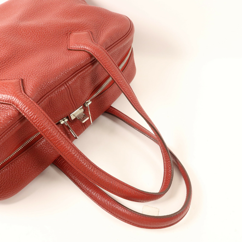 HERMES Clemence皮革Victoria 35銀扣手挽袋Rouge Garance-7