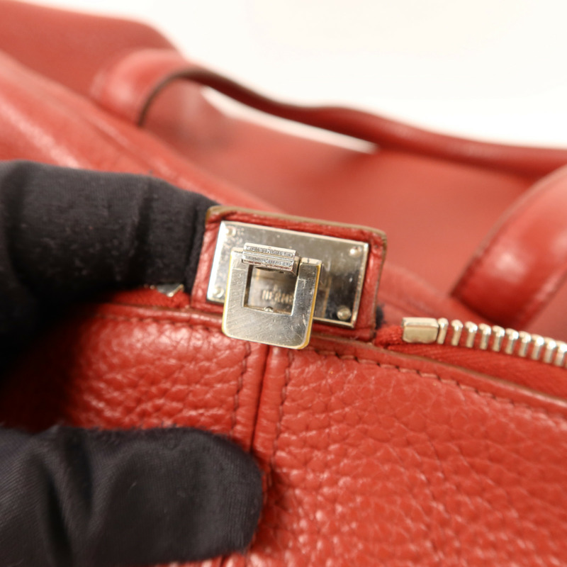 HERMES Clemence皮革Victoria 35銀扣手挽袋Rouge Garance-8