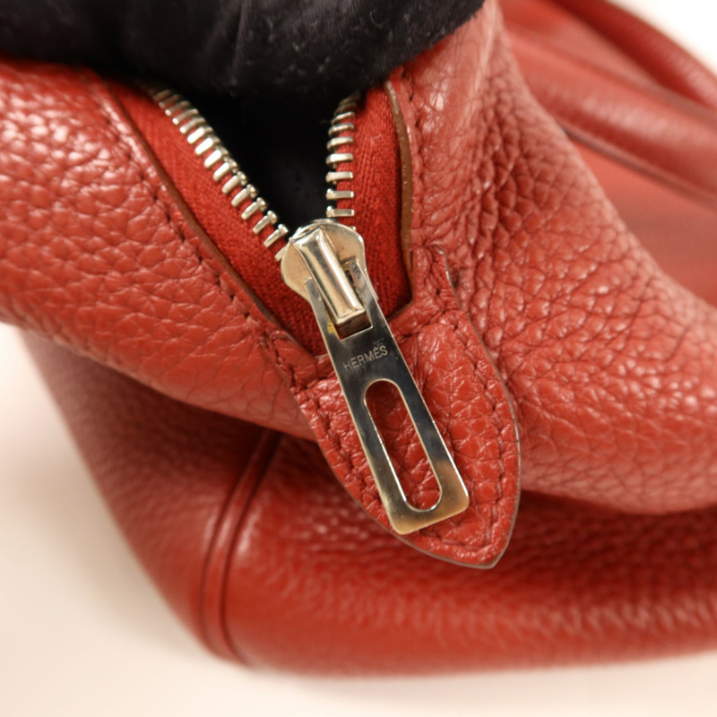HERMES Clemence皮革Victoria 35銀扣手挽袋Rouge Garance-9