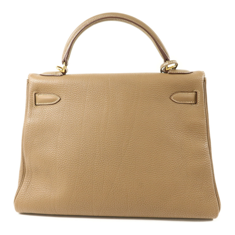 HERMES Togo皮革Kelly 32金扣手挽肩背兩用袋Etoupe-1