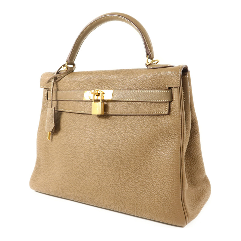 HERMES Togo皮革Kelly 32金扣手挽肩背兩用袋Etoupe-2