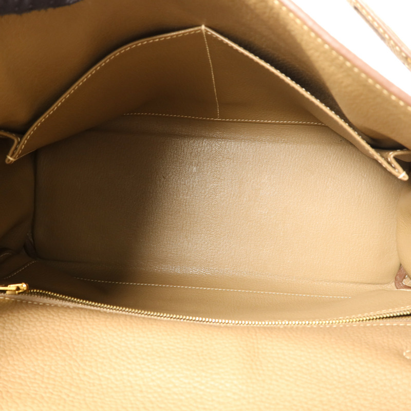 HERMES Togo皮革Kelly 32金扣手挽肩背兩用袋Etoupe-4
