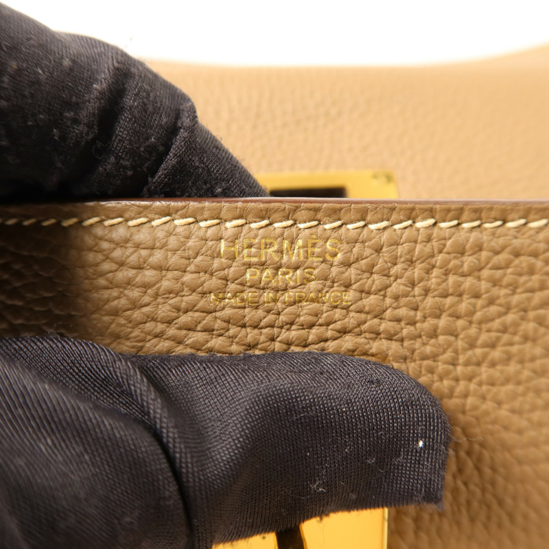 HERMES Togo皮革Kelly 32金扣手挽肩背兩用袋Etoupe-5