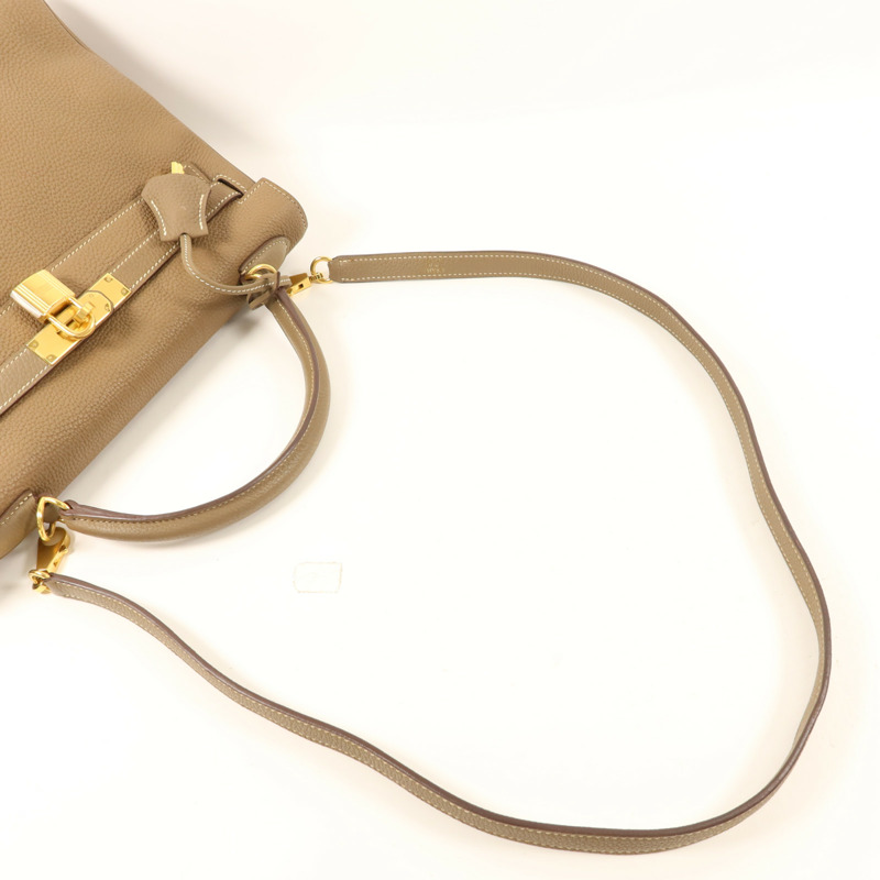 HERMES Togo皮革Kelly 32金扣手挽肩背兩用袋Etoupe-7