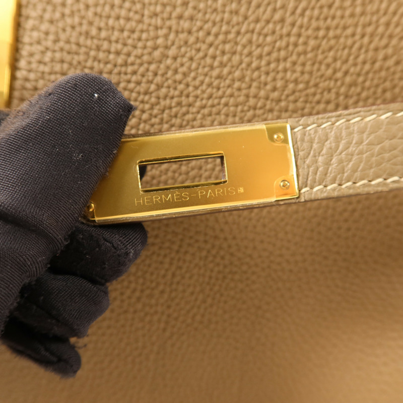 HERMES Togo皮革Kelly 32金扣手挽肩背兩用袋Etoupe-8